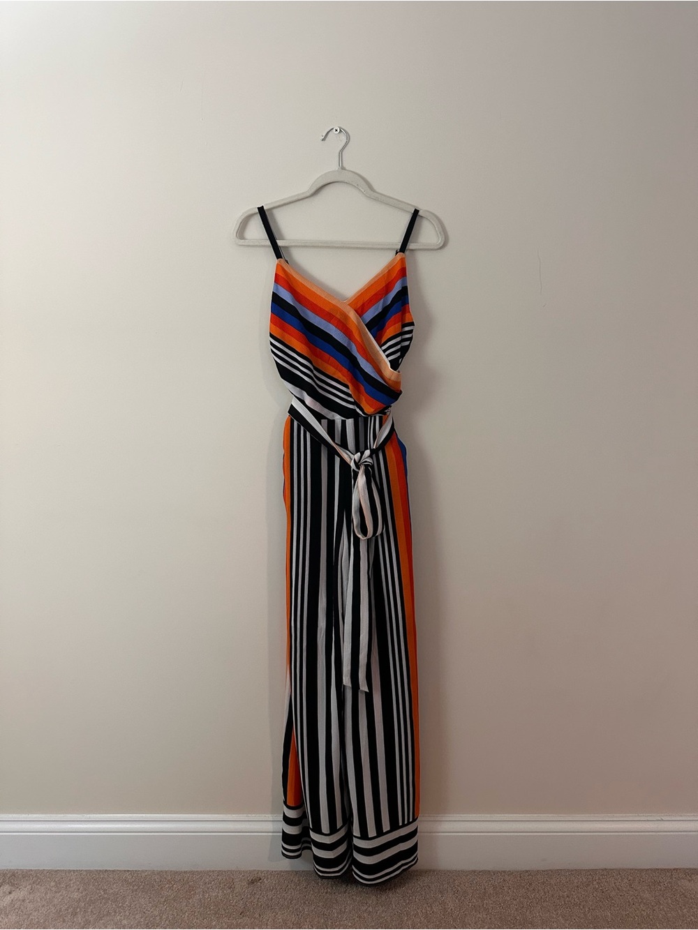 Nicole Miller Striped Faux Wrap Wide Leg Jumpsuit - Size 10